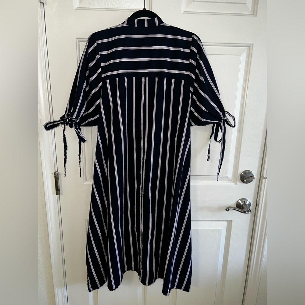 Zara Basic Collection Drk Blue Striped Swing Dres… - image 2